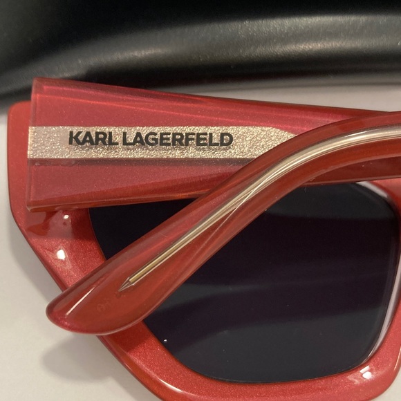 ❤️ Karl Lagerfeld NWOT Red Sunglasses Gray Lens With Case NEW - Picture 4 of 8
